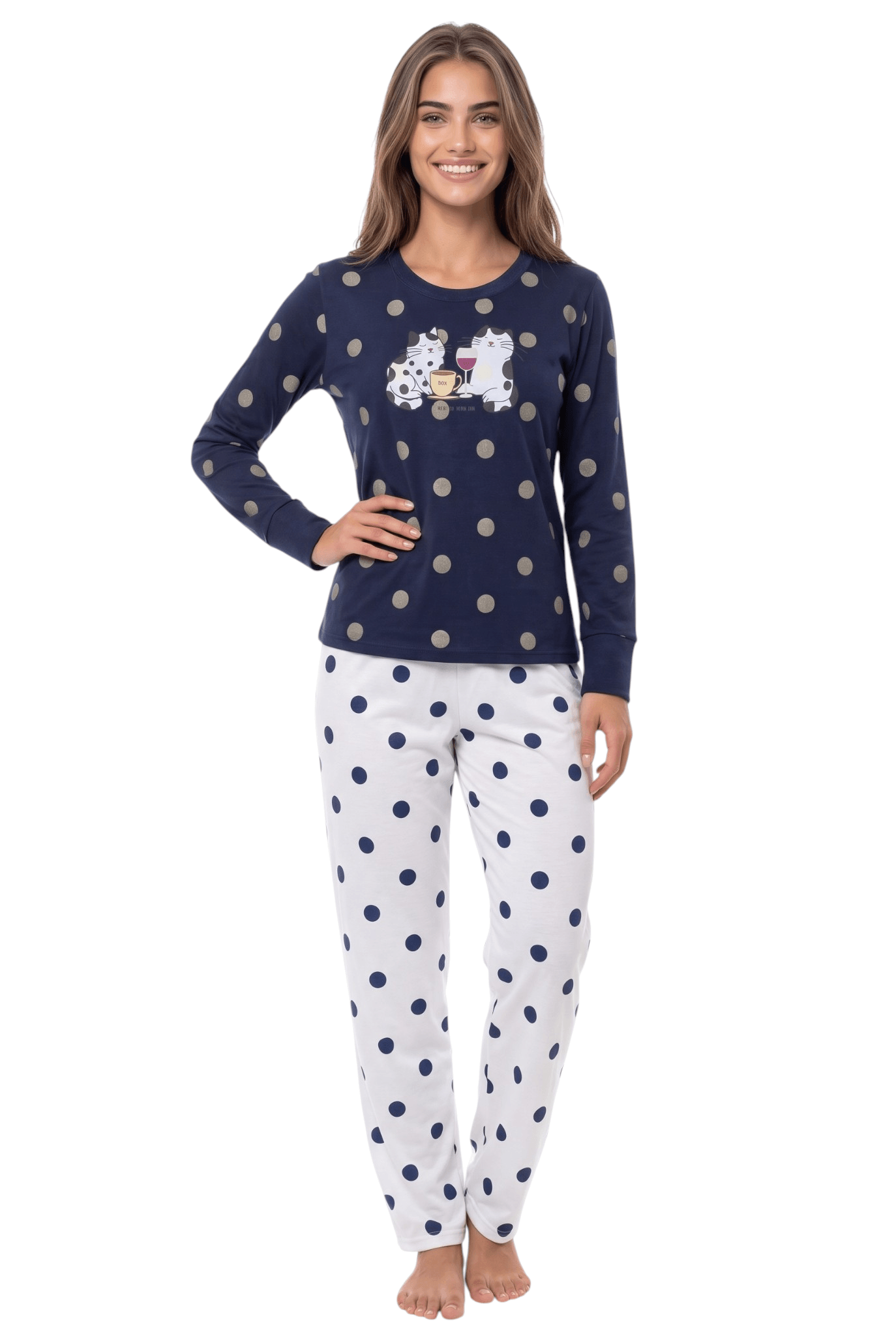 Conjunto Pijama Feminino Longo Suede Estampado Inverno Angelita