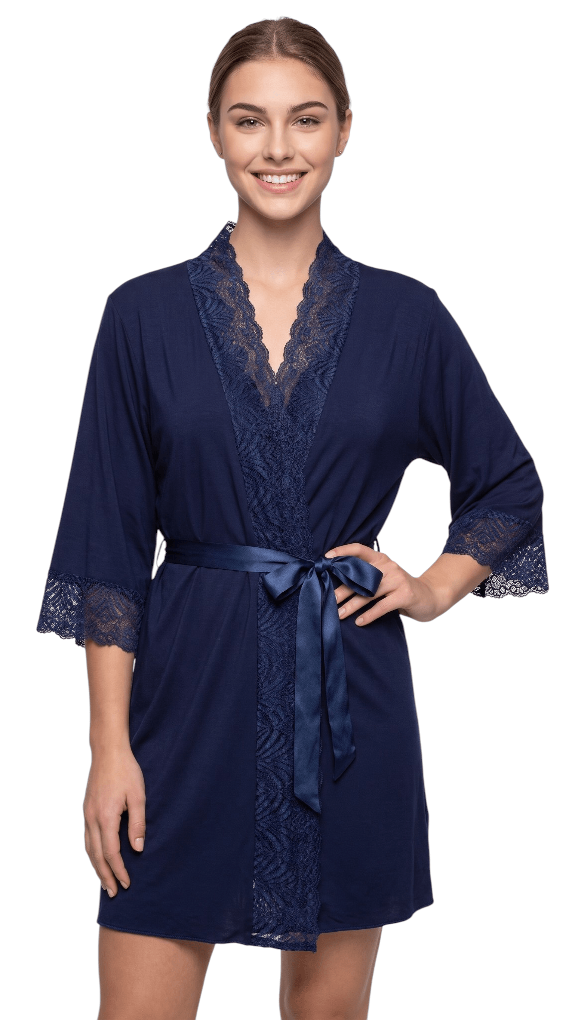Kimono Robe Feminino Suede Renda Sensual Elegante Manga 3/4 - P M G GG