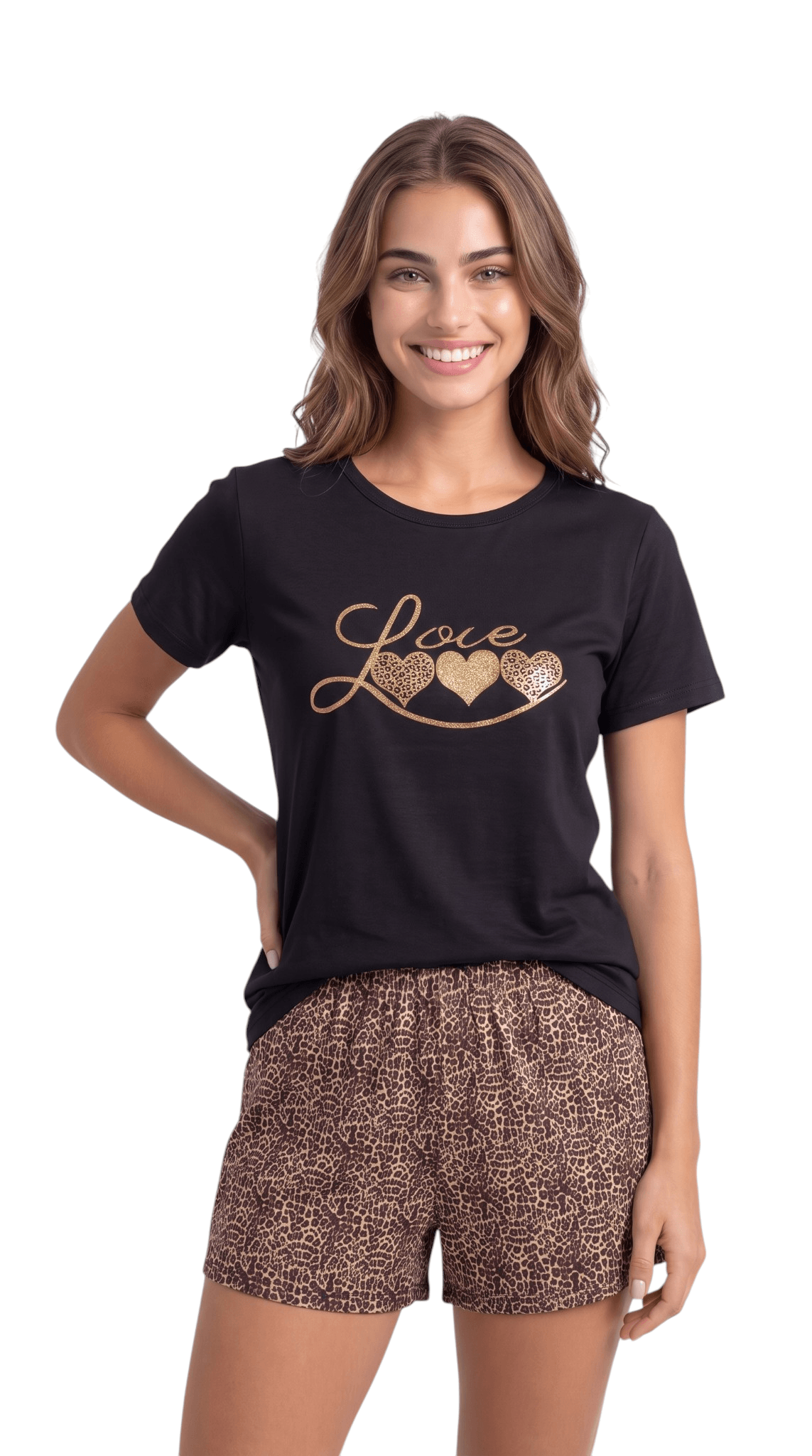 Pijama Curto Feminino Betânia Suede Estampado Conjunto Manga Curta Verão