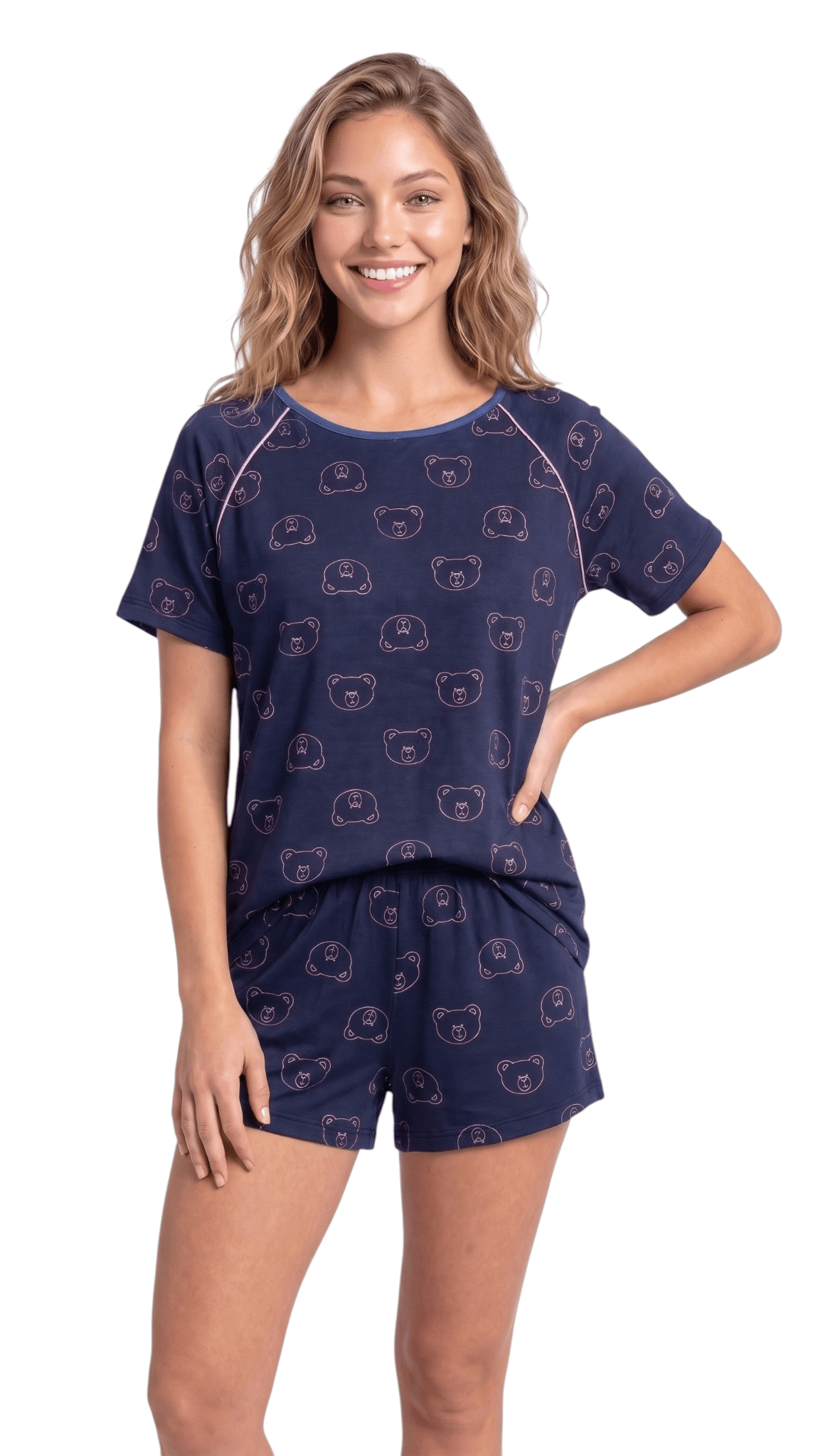 Pijama Curto Feminino Short Doll Manga Raglan Conforto Zoe